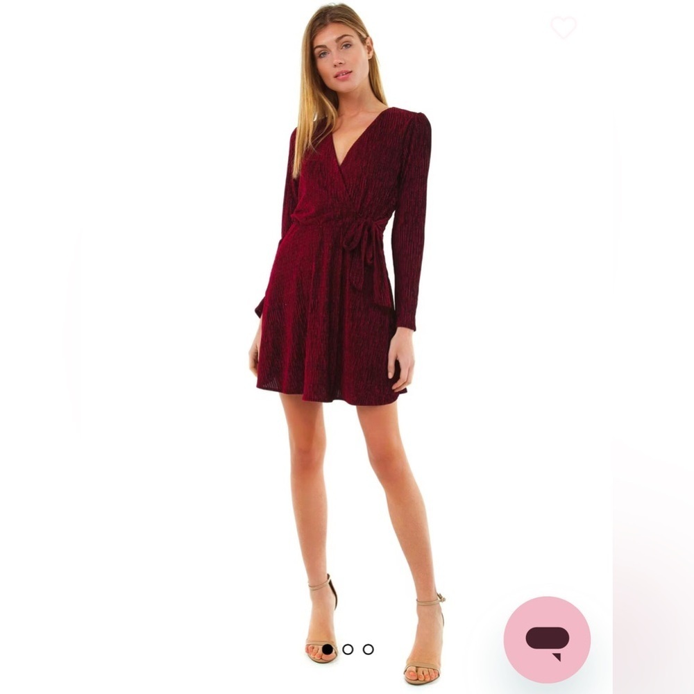 GREYLIN, PATRICIA CRINKLED VELVET TIE DRESS. Burgundy. New w/o tags. NEVER worn.